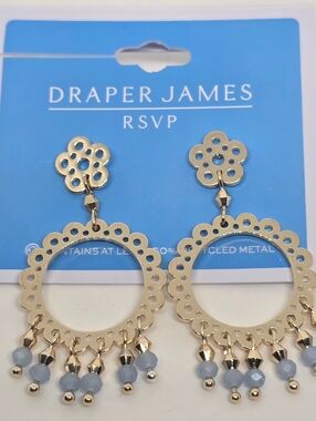 Draper James Gold Hoop Earrings with Light Blue Bead Fringe